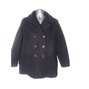 Polo Jeans Co Ralph Lauren Women Black Wool Blend Pea Coat Large Double Breasted